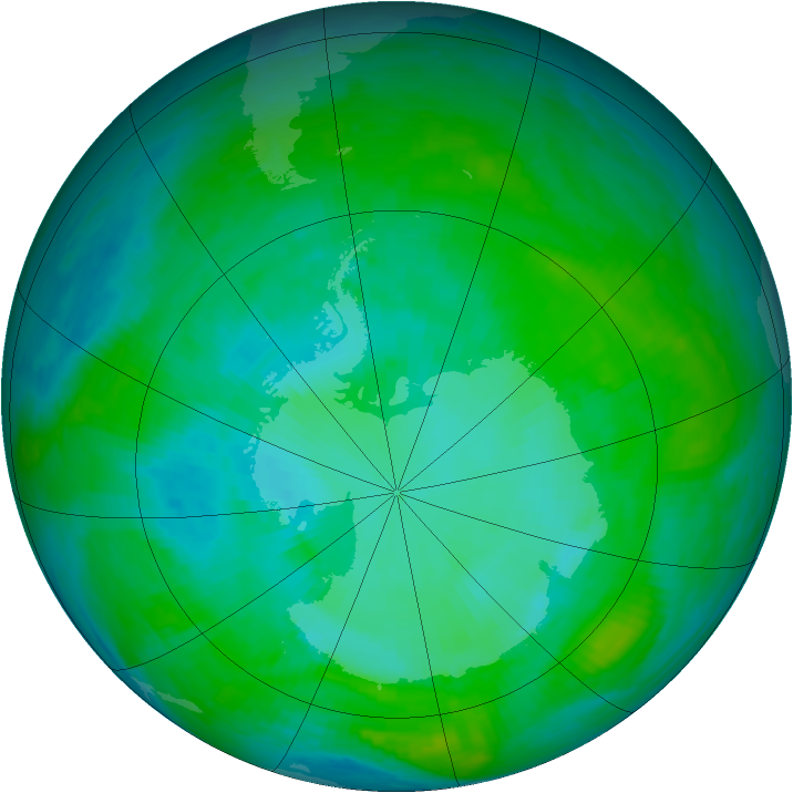 Antarctic ozone map for 23 January 1990
